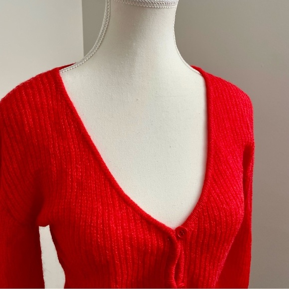 Lioness Heartbreaker Cardi Red Knit Button Cardigan Wool Blend Size Medium - Picture 5 of 10